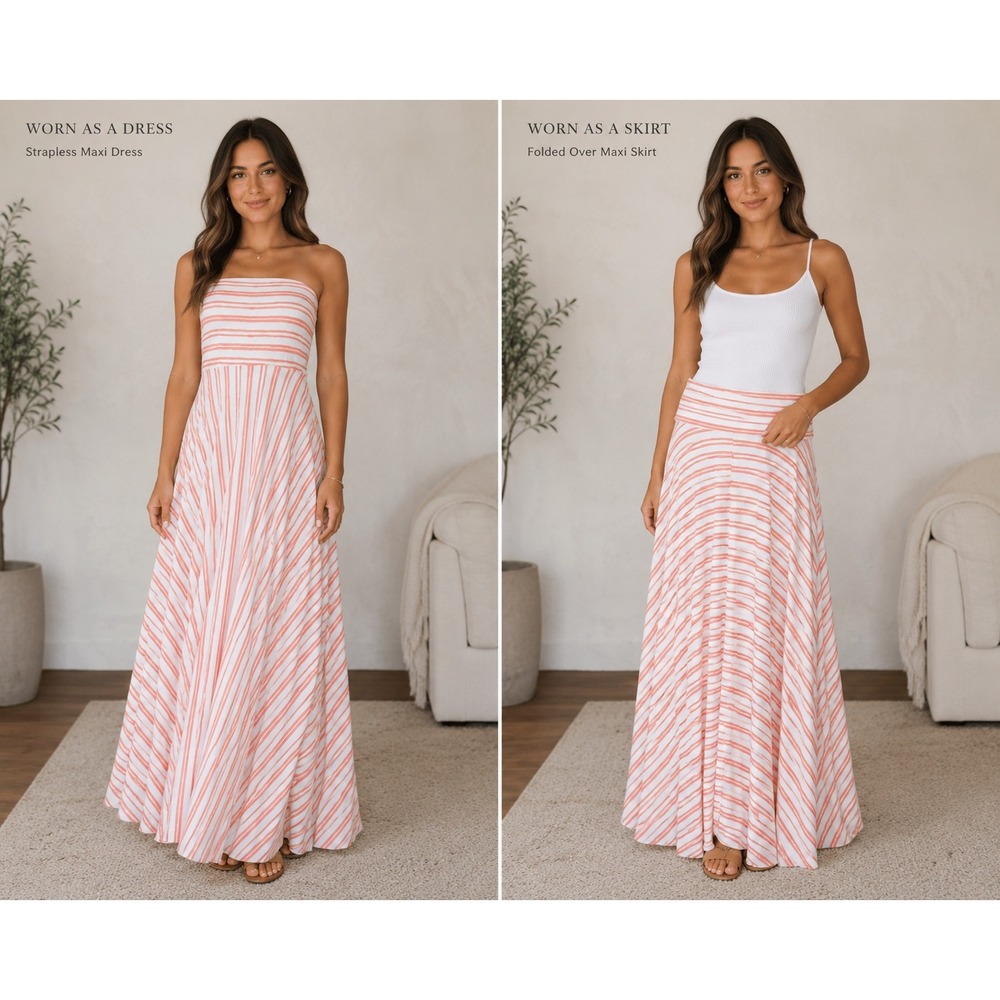 Victoria Secret Coastal Strip Convertible Maxi Dress Skirt Tube Dress Resortcore